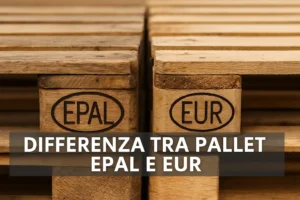 Primo piano di pallet in legno con marchi EPAL ed EUR incisi, a confronto per evidenziare le differenze tra i due standard.